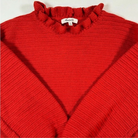 *NWT* MADEWELL Ruffle Ribbed Merino Wool High Neck Pullover Sweater in Red — M - Picture 4 of 7